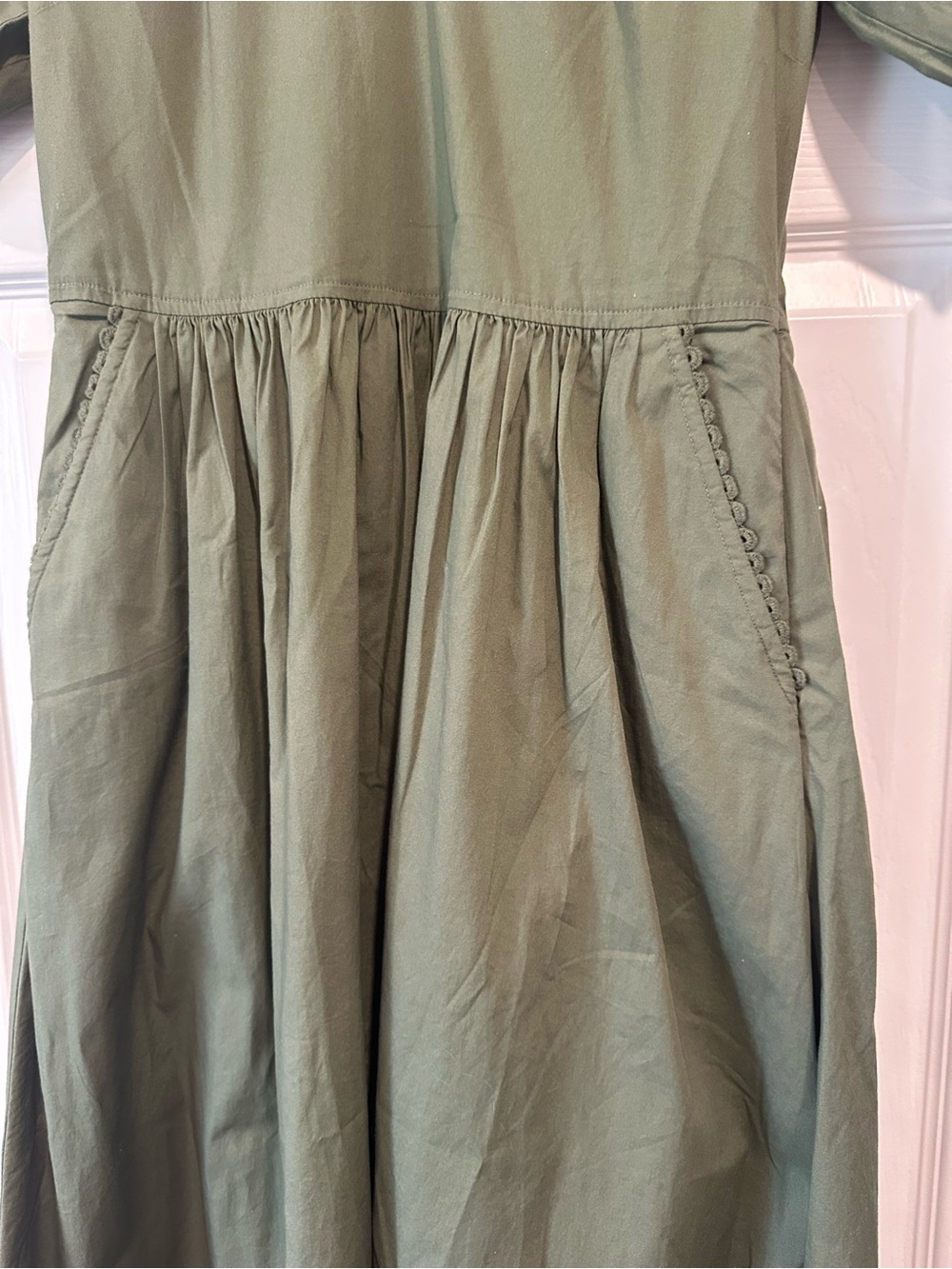 J. Crew Olive Green V-Neck Puff Sleeve Midi Dress - Picture 6 of 12